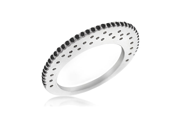 SILVER Black Zirconia  FLAT Disc Ring