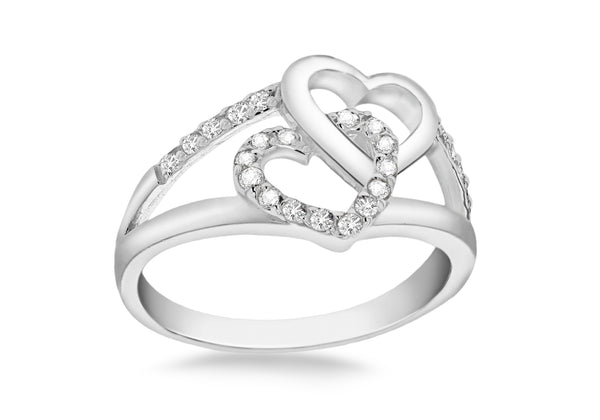 SILVER DOUBLE HEART Zirconia  Ring