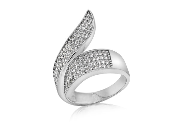 Sterling Silver Rhodium Plated Zirconia Curl Band Ring