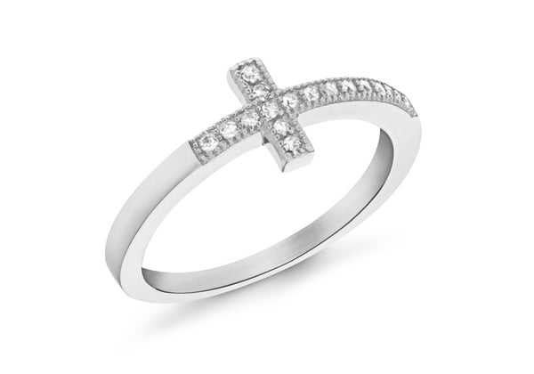 Sterling Silver Rhodium Plated Zirconia  Cross Ring