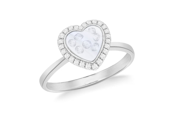 Sterling Silver Rhodium Plated Floating Zirconia  Stones Heart Ring