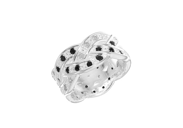 Sterling Silver Black and White Zirconia  Braided Band Ring