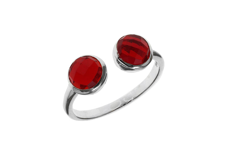 Sterling Silver Red Crystal Faceted Torque Ring