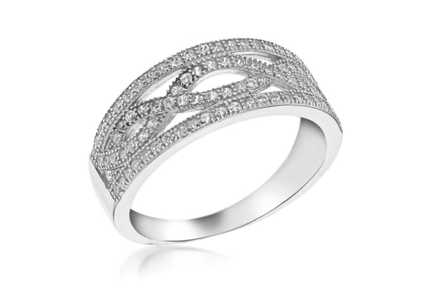 Sterling Silver Rhodium Zirconia  Stone Set Elliptic Ring