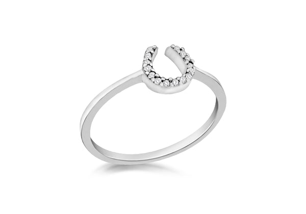 Sterling Silver Rhodium Plated Zirconia  Horseshoe Ring