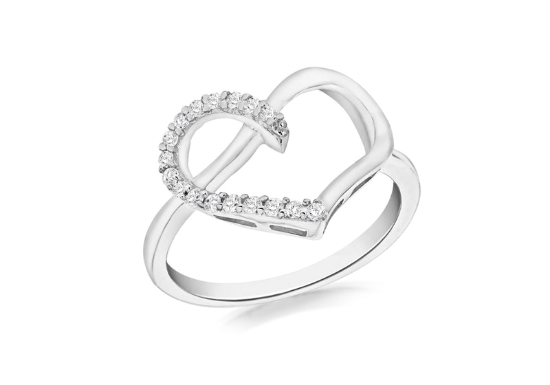 Sterling Silver Rhodium Plated Zirconia  Heart Ring