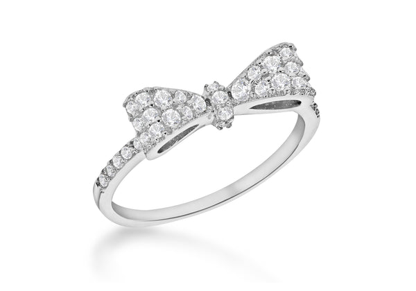 Sterling Silver Rhodium Plated Zirconia  Bow Ring