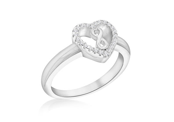 Sterling Silver Rhodium Plated Zirconia  Infinity Heart Ring