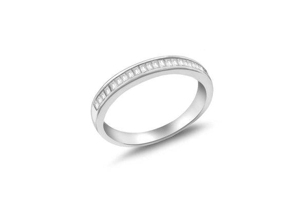 Sterling Silver Rhodium Plated Baguette Cut Zirconia  Band Ring