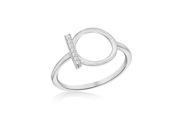 Sterling Silver Rhodium Plated Zirconia  Circle & Bar Ring