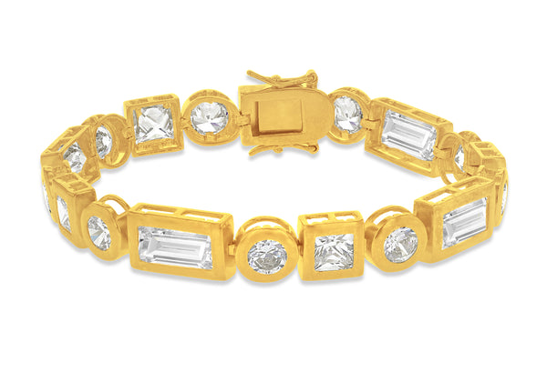 Gold Plated Sterling Silver Round and Rectangle Zirconia Bracelet