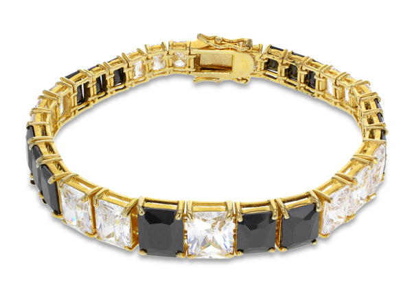 Gold Plated Sterling Silver Tri-Black & White Zirconia Bracelet