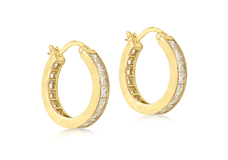 Sterling Silver 1 Miron Gold Plated Zirconia  Hoop Earrings