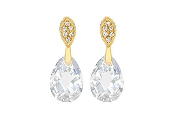 Sterling Silver Yellow Gold Plated Zirconia  Set Faet Teardrop Earrings