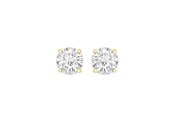 Sterling Silver Yellow Gold Plated 9mm Round Zirconia  Claw Stud Earrings