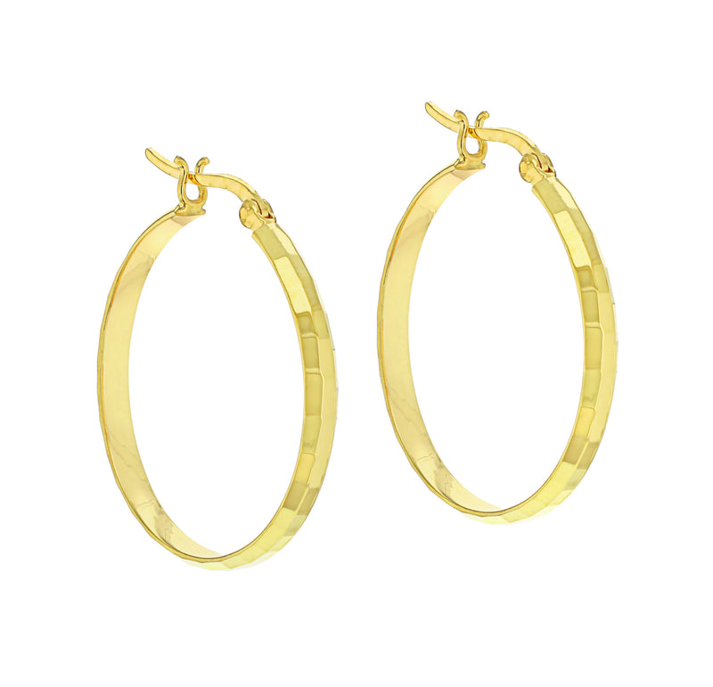 Sterling Silver Yellow Gold Plated Diamond Cut Creole Earrings