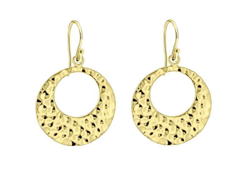 Sterling Silver Yellow Gold Plated CutoCut Hammer Disc Earrings