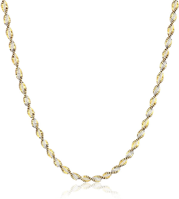 Sterling Silver 2-Tone Yellow and White Twist Chain Necklace