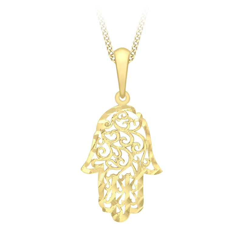 9ct Yellow Gold Diamond Cut Hamsa Pendant