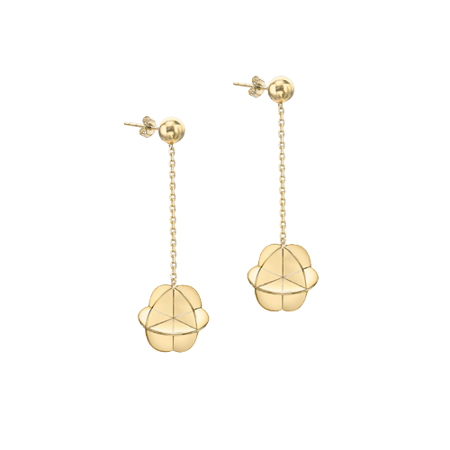 9ct Yellow Gold Origami Orb Chain Drop Earrings