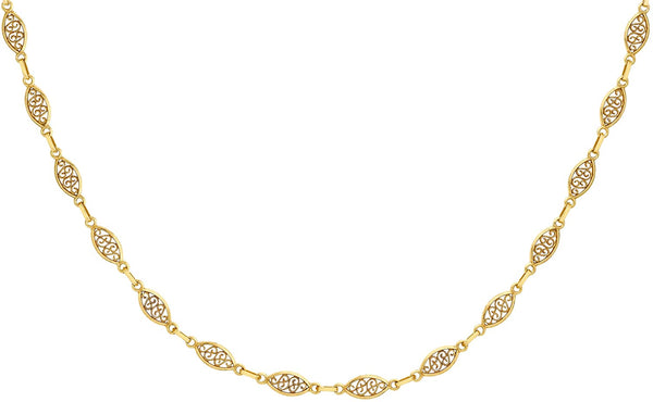 9ct Yellow Gold Filigree Oval Link Chain Necklace