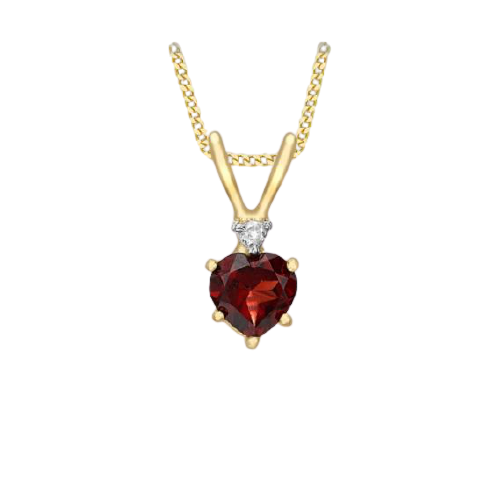 9ct Yellow Gold 0.02ct Diamond and Garnet Heart Pendant