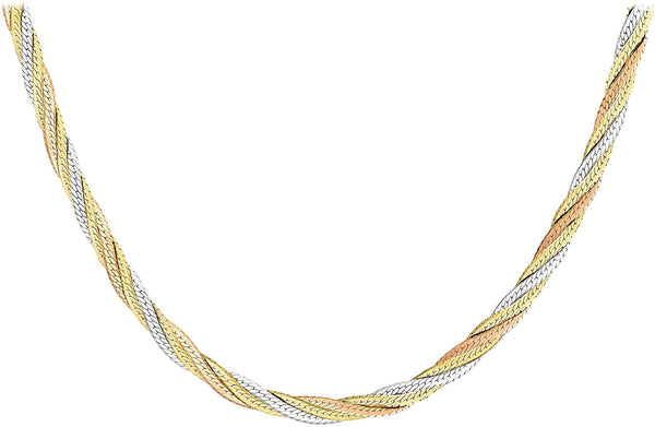 9ct 3-Tone Gold Four-Plait Herringbone Chain