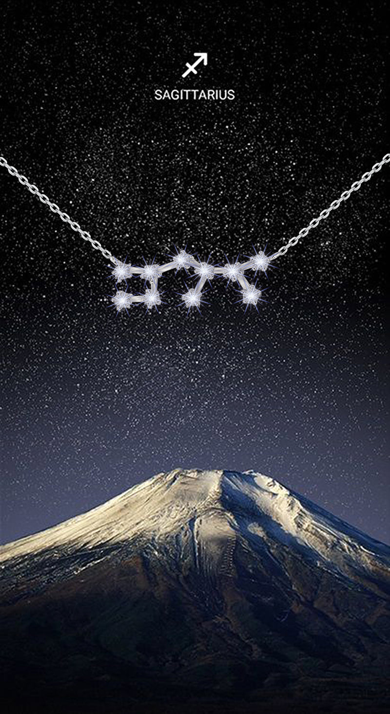 Sterling Silver White Zirconia Sagittarius Star Constellation Necklace