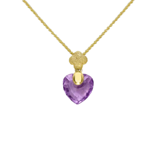 9ct Yellow Gold Faceted Amethyst Heart Pendant on Spiga Chain